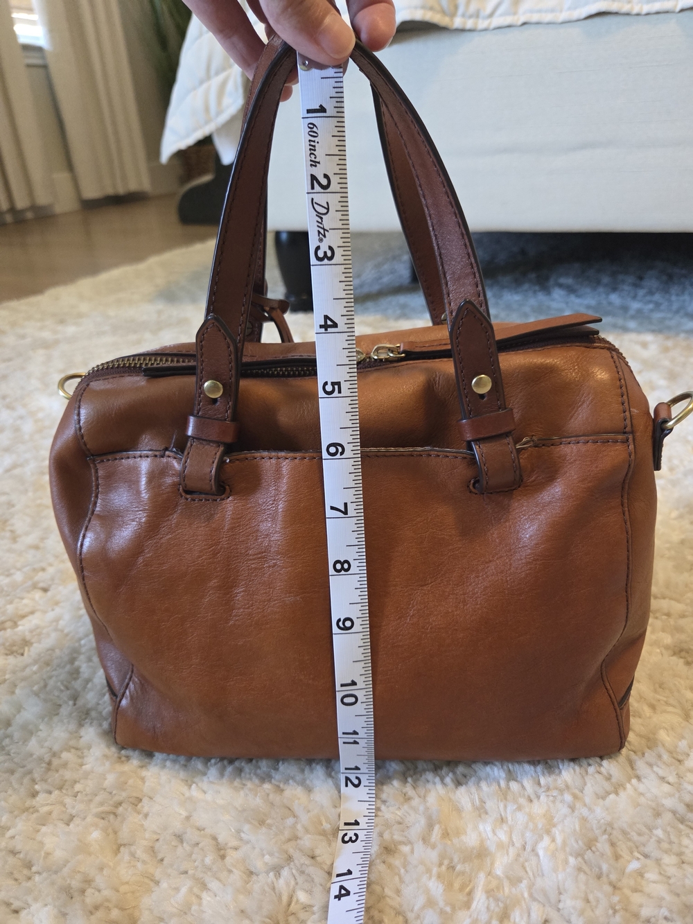 Fossil Cognac Leather Satchel with Key Charm - Picture 6 of 16